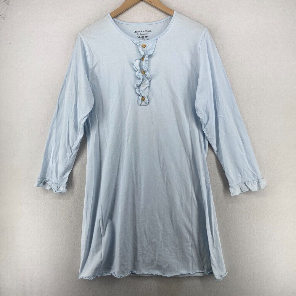 SECOND NATURE KAYANNA Sleepwear L Organic Cotton Ruffled Popover Sleepdress Blue